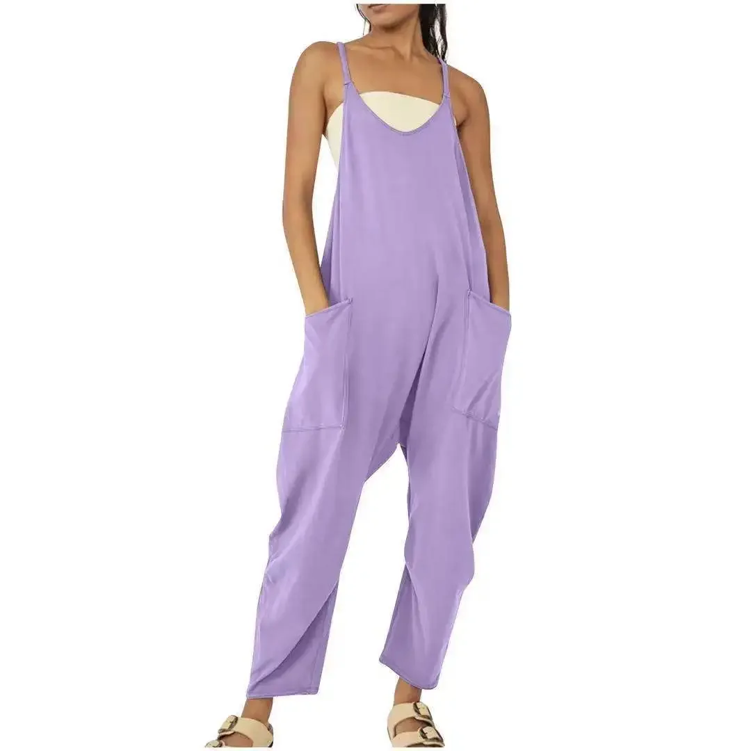 Women's European and American Fashion 2025 Zipper Pocket Straps Bodysuit Pants Overalls with Belts on eBay and Amazon Independent Stations