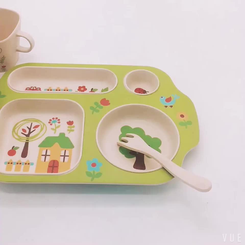 Different Designs Baby Used Bamboo Fiber Reusable Dinner Plates Set