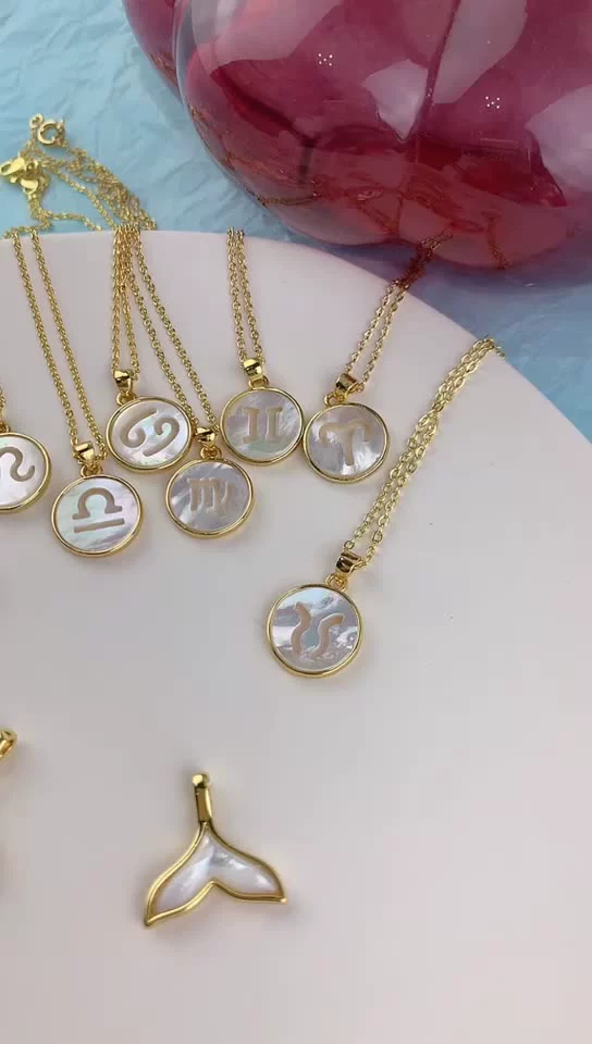 12 Constellation Zodiac Choker Necklace Round For Women Mother of Pearl Shell Pendant Neck Chain Girl Birthday Gift Jewelry