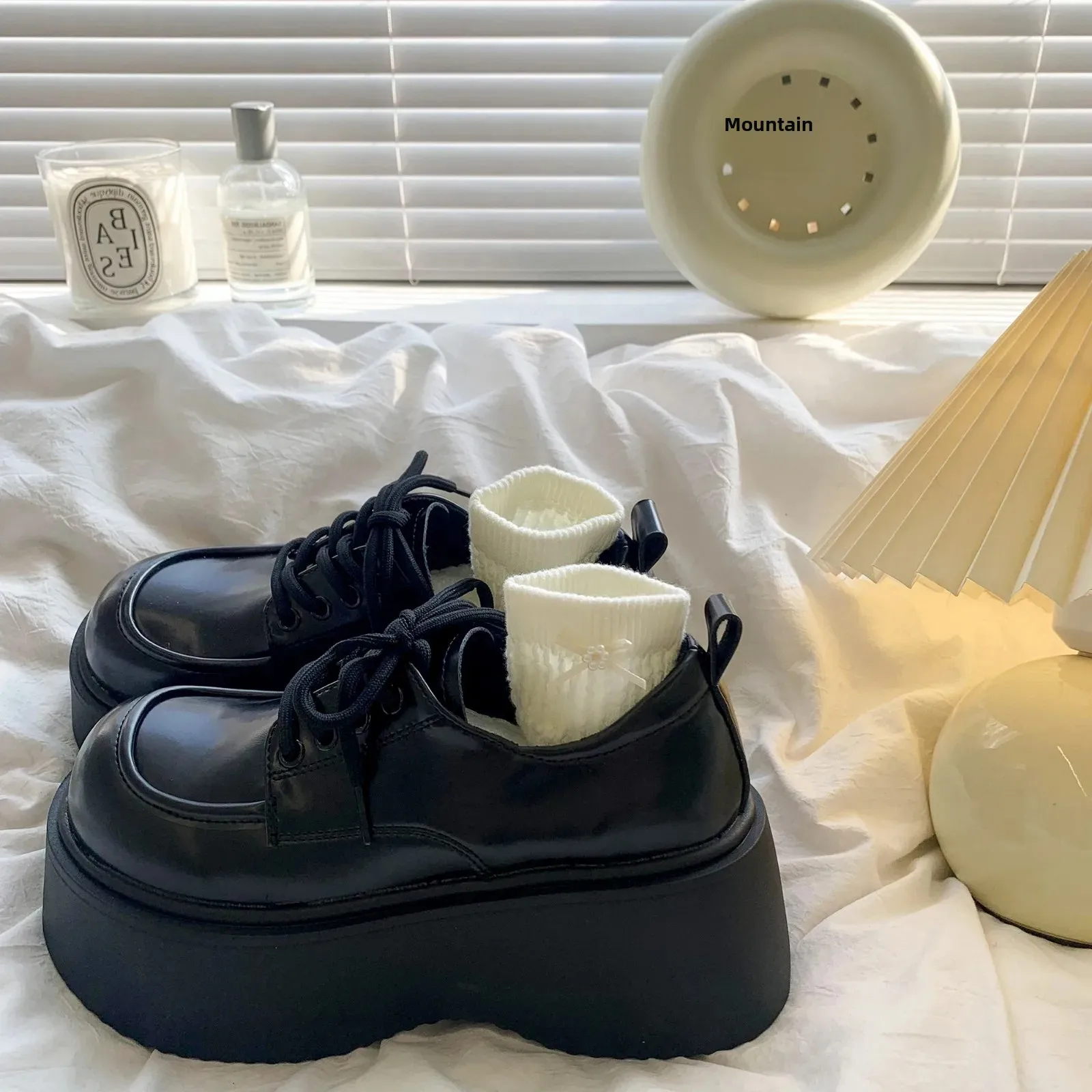 Early Spring 2025 Black Thick Bottom Increased Big Head Lace Small Leather Shoes Women's New All-match British Style Vintage Single-layer Shoes