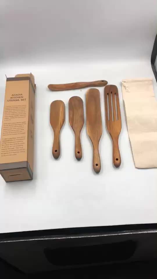 Wholesale Custom Wooden Spurtles 5 Pcs Of Acacia Bamboo Beech Teak
