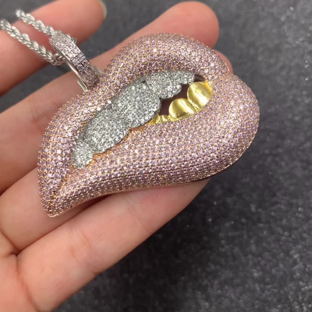 Bling Bling Men's Hiphop Jewelry Trendy Copper Teeth Lip Pendant Iced