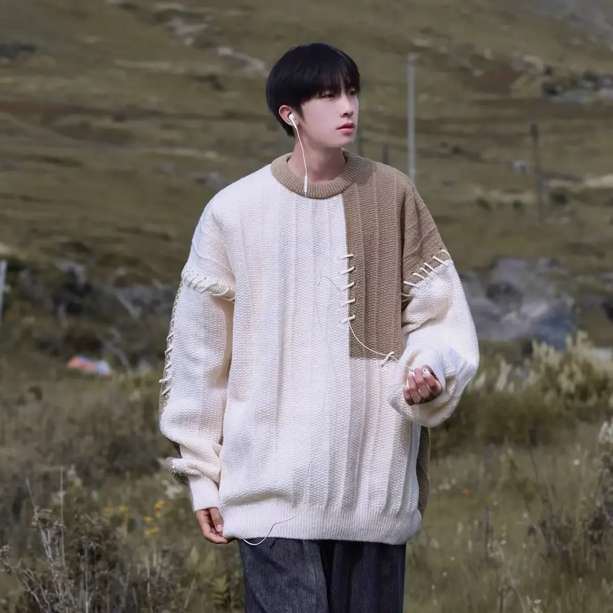 Цветной демисезонный дизайн вязаный свитер, oversize, тренд сезона