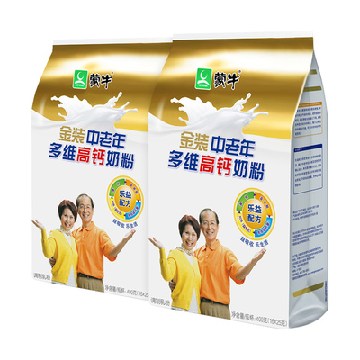 返2猫卡!蒙牛金装中老年高钙奶粉400克*2袋