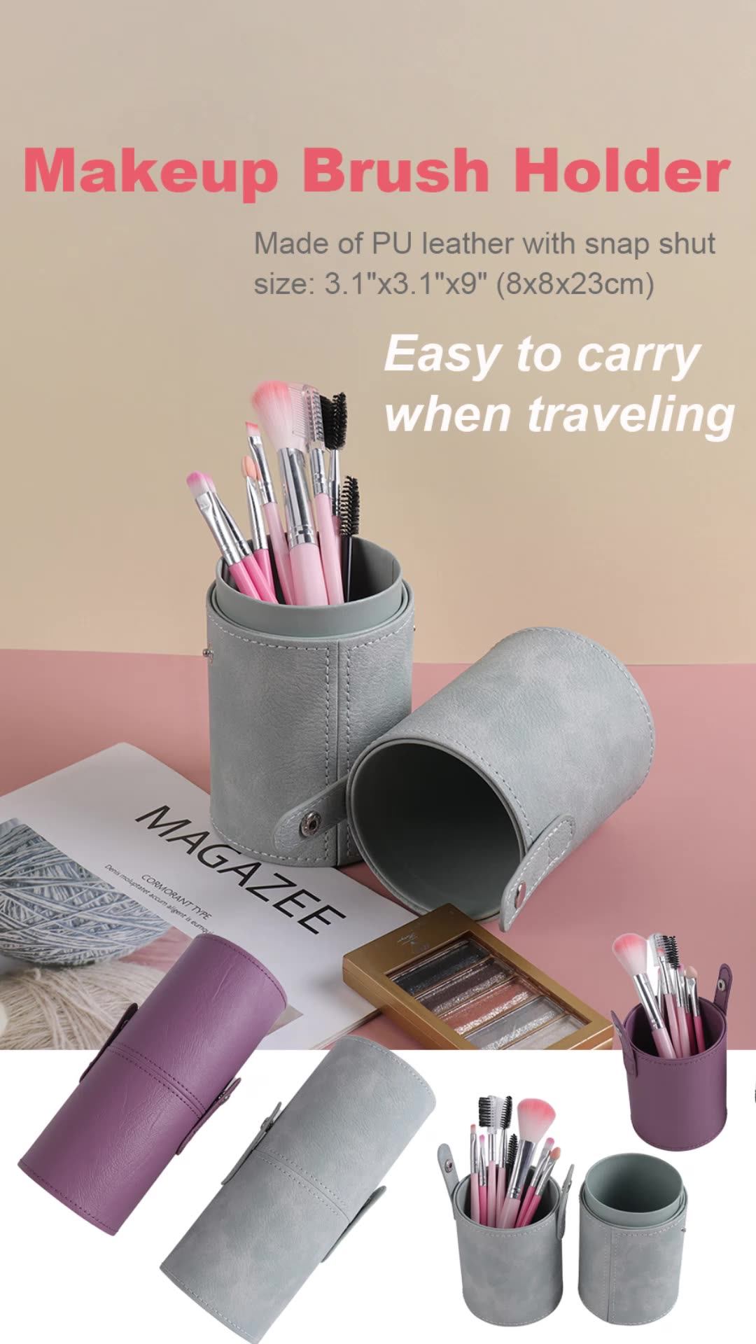 Leather Travel Large Make Up Brush Set Marble Makeup Brush Holder With