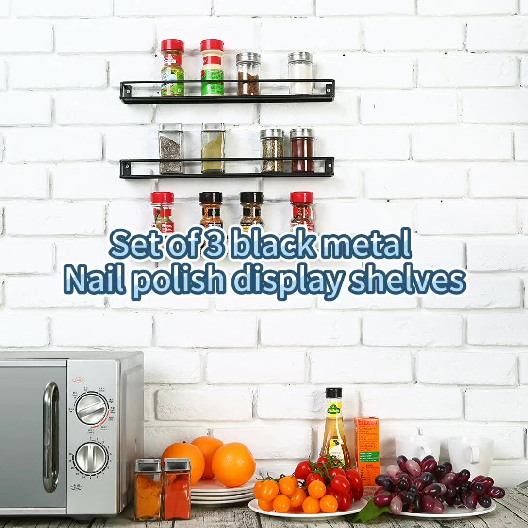 Black Metal Wall Mounted Nail Polish Rack Shelf Kitchen Spice Jars Rack