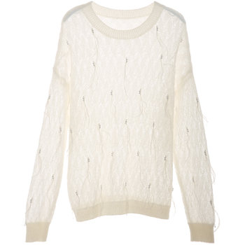 Liancan 2024 ພາກຮຽນ spring ໃຫມ່ romantic ຄໍຮອບ hollow beaded ວ່າງແຂນຍາວ tassel temperament pullover sweater ບາງໆສໍາລັບແມ່ຍິງ