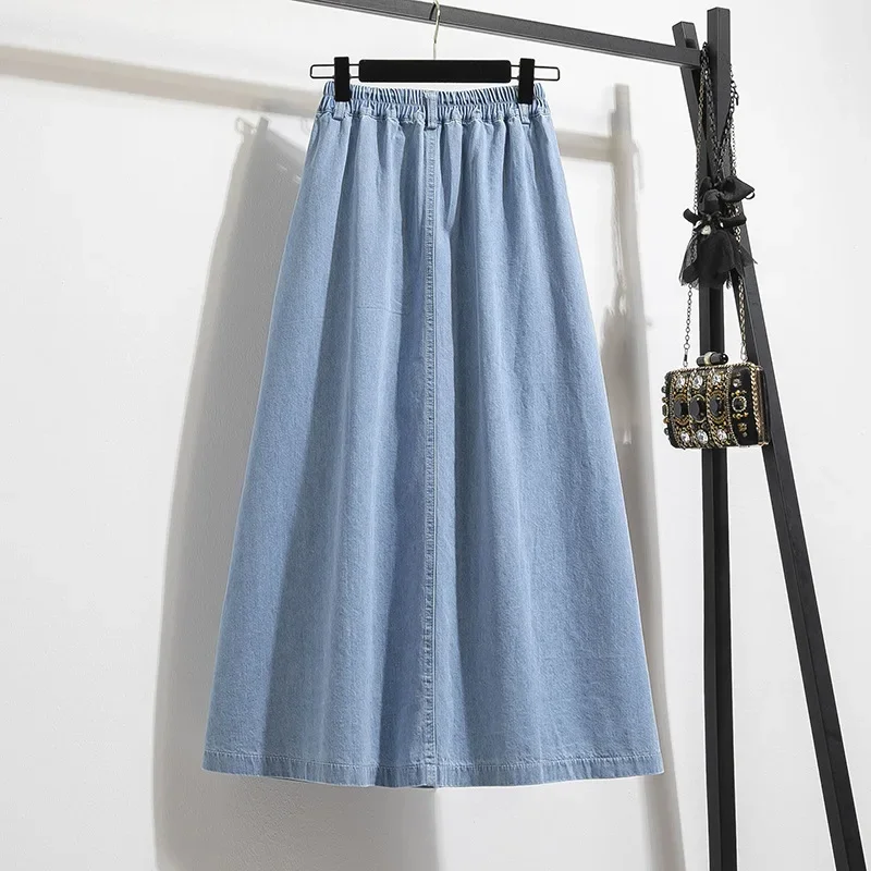Retro autumn long denim skirt, plus size, mid-length, A-line