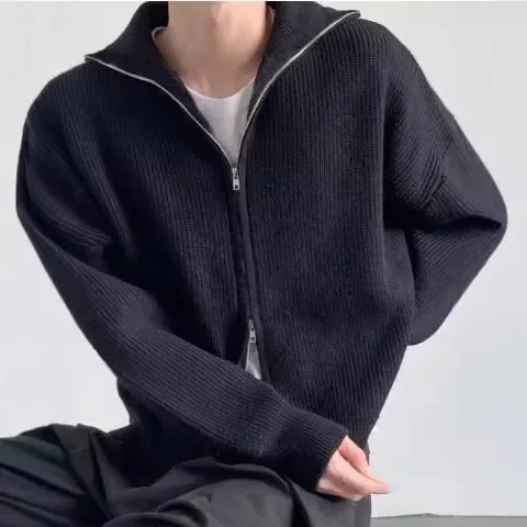  knitted men's cardigan for leisure with zipper, sweater, American style, increased thickness, high-quality style, loose fit