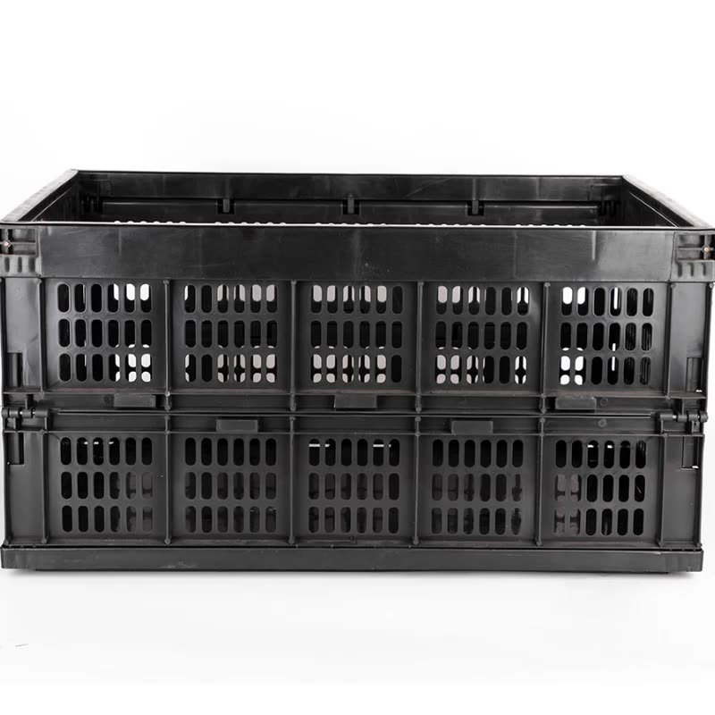 Collapsible Plastic Storage Fruit Crates Black Stackable Box Folding