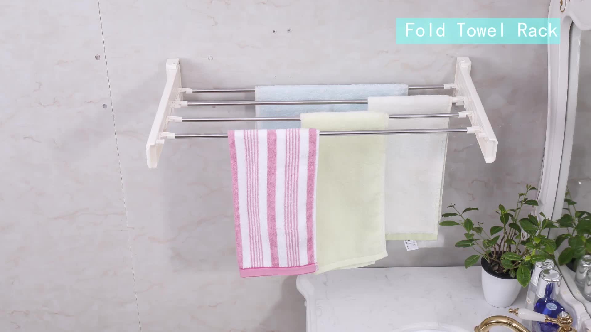 5 Tiers Wall Mounted Folding Bathroom Towel Hanging Rail Rack Metal