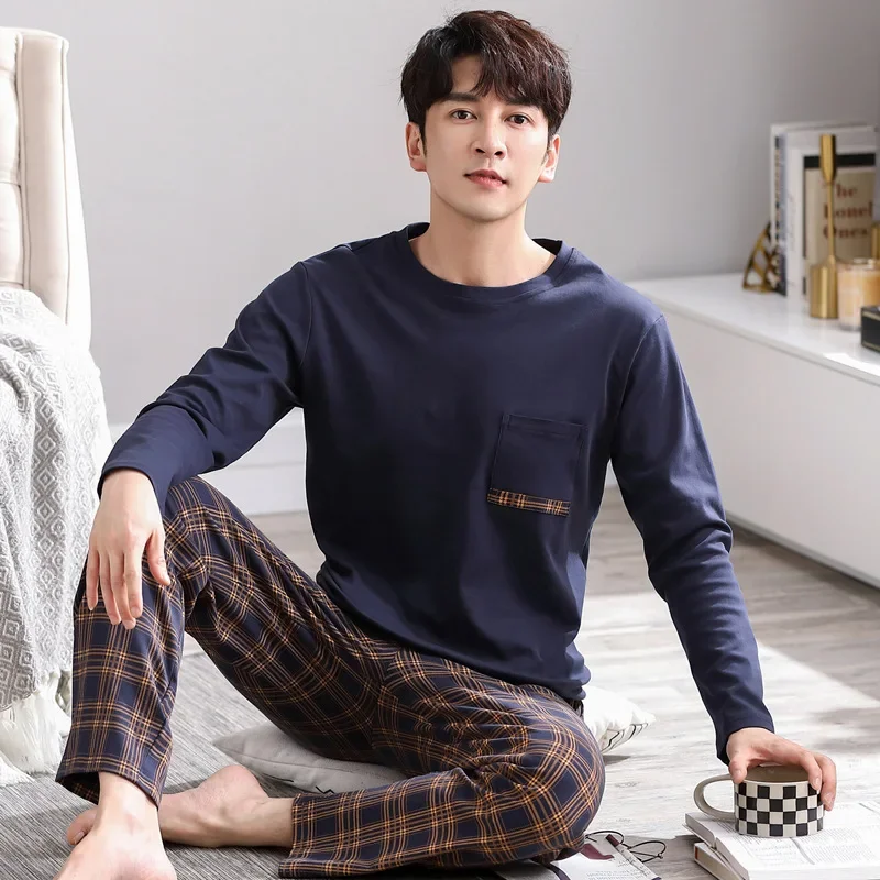 2025 New Arrival Pajamas Men's Autumn and Winter Cotton Long-Sleeved Cartoon Loose Teenager-Wearing Home Clothes suit