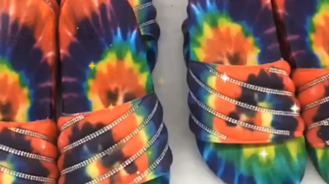tie dye bling slides