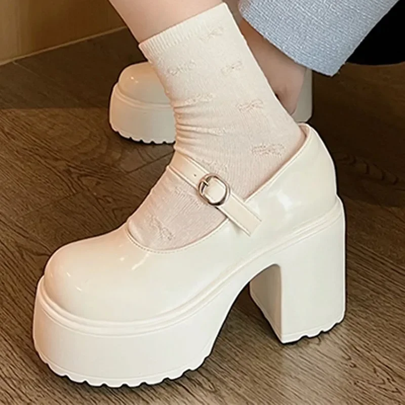 Thick Sole High Heel Small Leather Shoes Women's 2025 Spring New British Style Dress Fashionable All-match Little Mary Jane