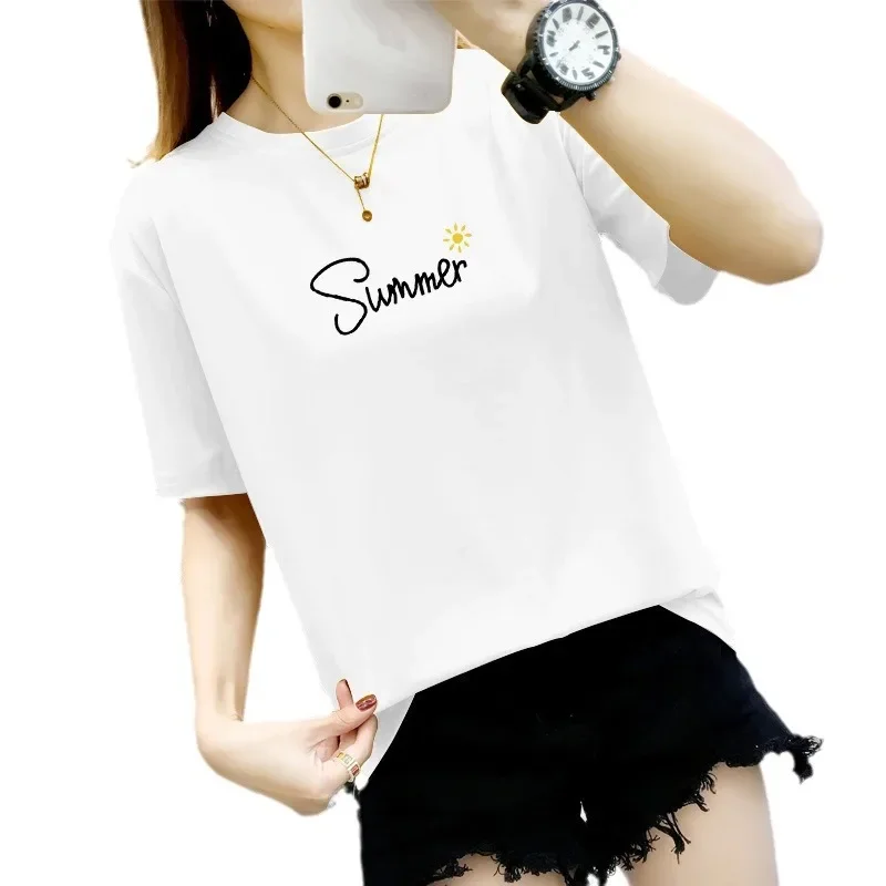 Women's short sleeve T-shirt summer foreign trade cross-border loose simple women's large size new printed women's top fashion wholesale