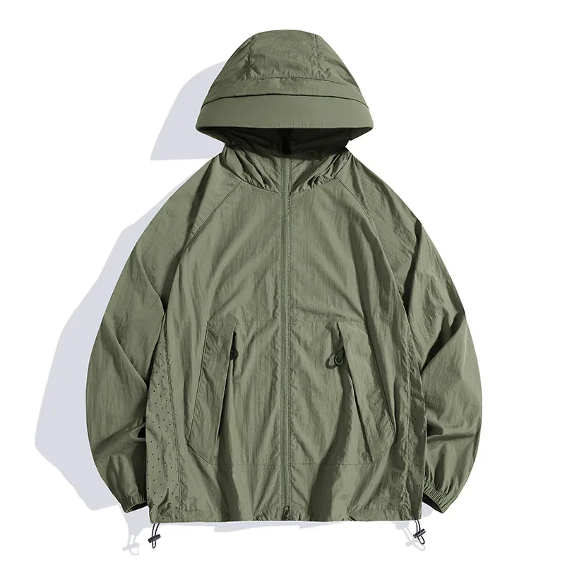 Short Hooded Sun Protection Clothing Men's and Women's Summer Sports Rusk Clothing 2024 Summer Casual Sun Protection Top