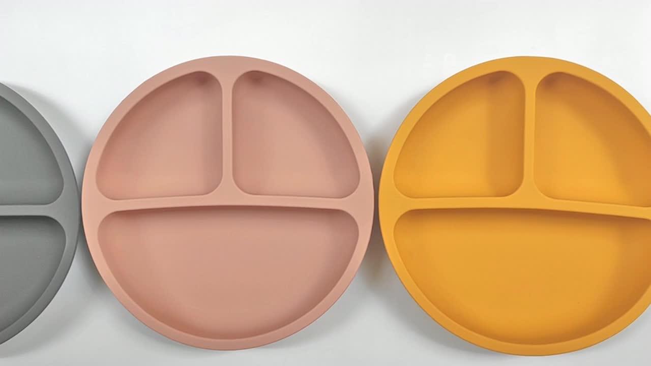 Bpa Free Food Grade 3 Cavities Silicone Baby Feeding Plate For Dinner