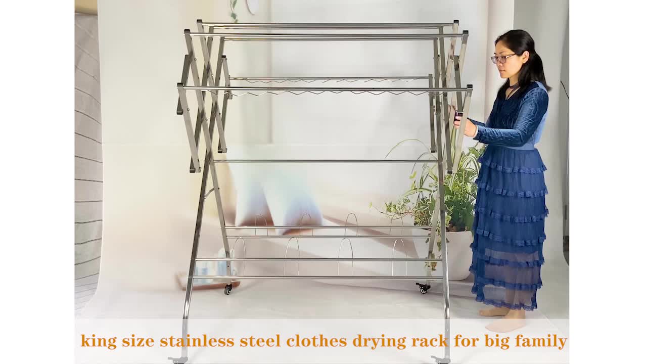 WF001A durable foldable stainless steel folding clothes dryer stand rack for big family in Malaysia big size