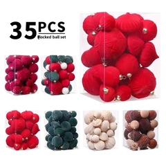 Cross-border new product Christmas decorations 35 exquisite plush Christmas ball set gift box Christmas tree ornaments
