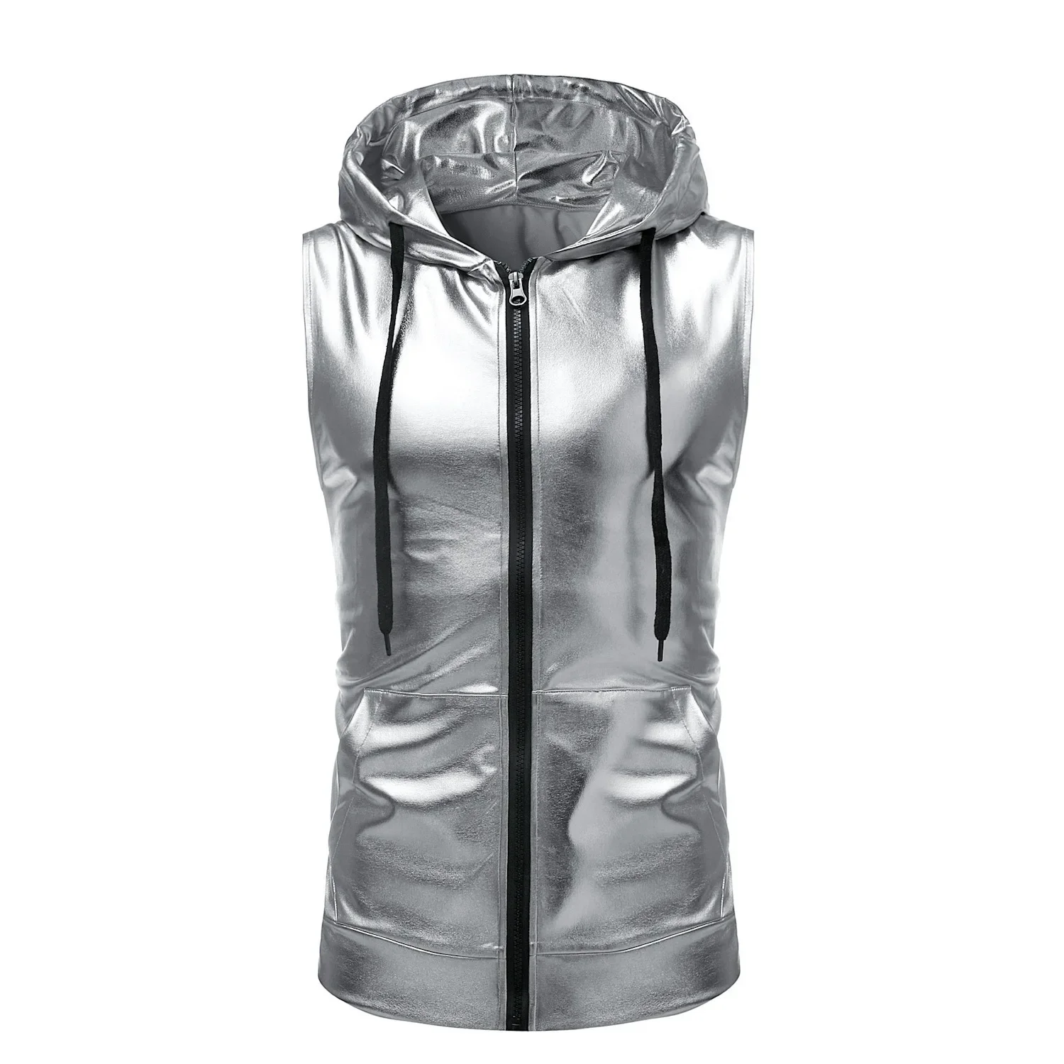 2025 AliExpress EBAY summer men's fashion dance bright color hooded drawstring zipper vest B02