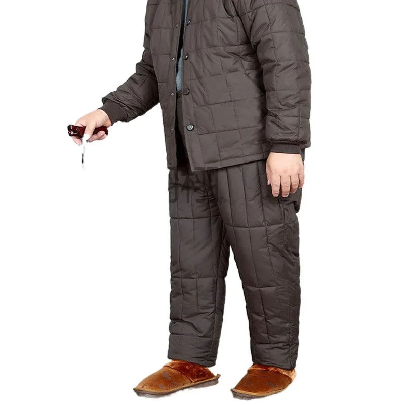 Xu Elderly Men's Cotton Pants 70-80 Years Old Dad High Waist Deep plus size Thickened Warm Pants Elderly Loose Cotton Padded Cover