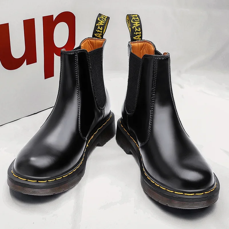 2976 cross-border export foreign trade Chelsea martin boots cowhide couple short boots British leather motorcycle boots round head