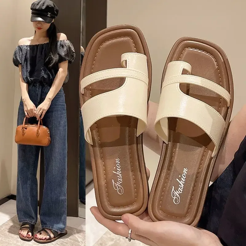 2025新款夏季套趾拖鞋女韓版復古簡約一字拖羅馬涼鞋時尚室外涼拖