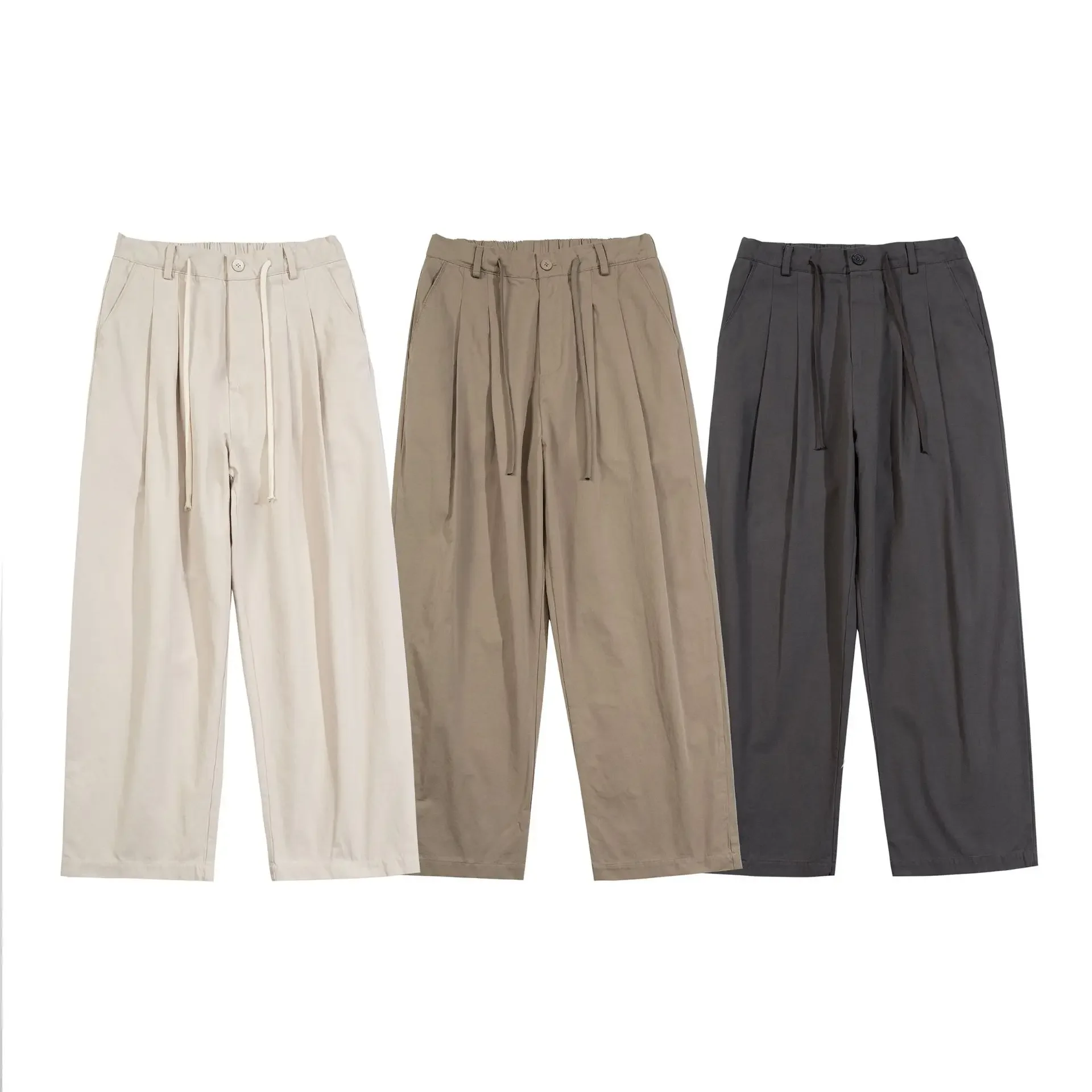 Japanese retro loose straight work pants for men and women drooping lazy style wide-leg trousers black casual pants