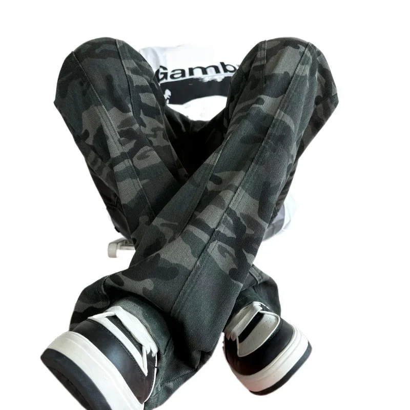 Camouflage autumn retro Japanese fitted trousers