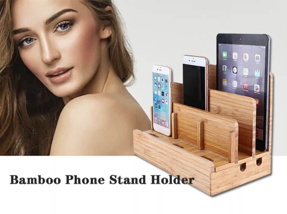 Portable For Iphone Ipad Desktop Charging Stand Bamboo Wood Mobile
