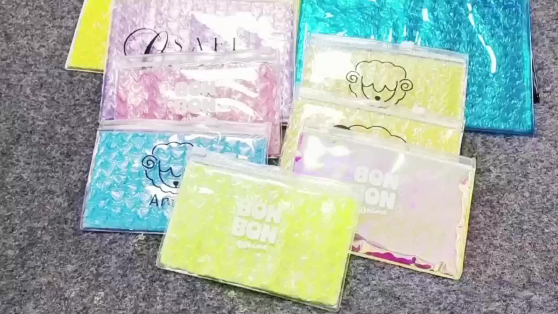 Fashionable Pvc Plastic Ziplock Heart Shape Bubble Bag Stand Up Waterproof Cosmetic Bag Jewelry