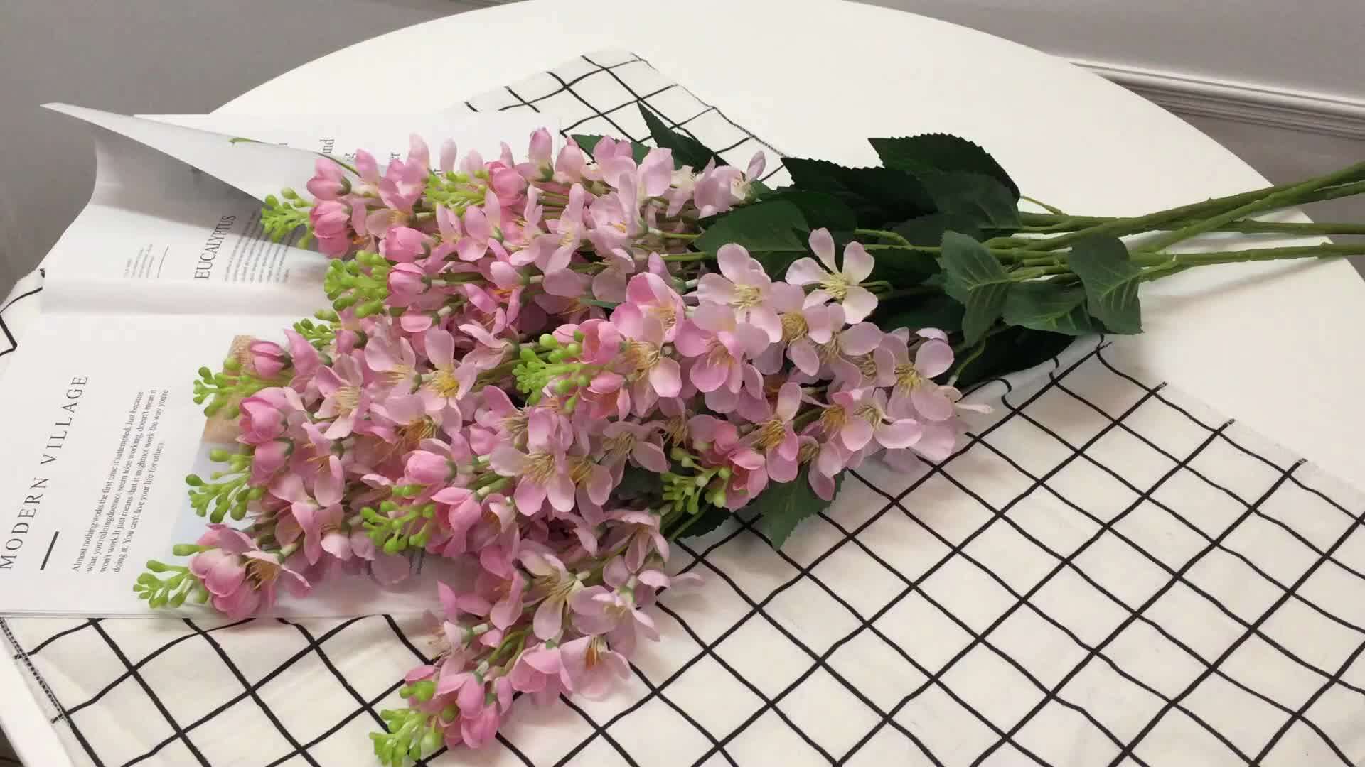 Cherry Blossom Silk Artificial Delphinium Orchids 3 Long Stems Silk