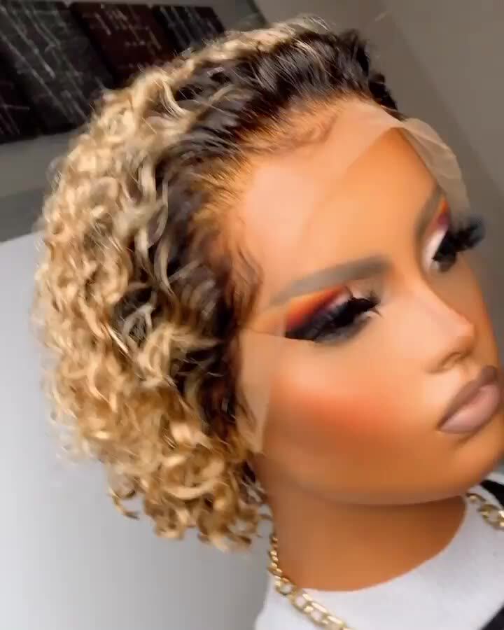 Black To Honey Blonde 2t Ombre Short Curly Brazilian Cuticle Aligned