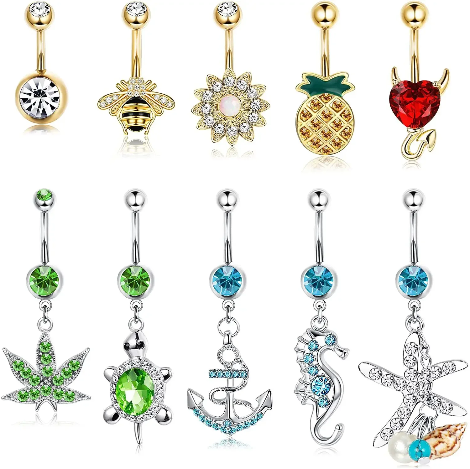Amazon cross-border e-commerce exclusive Rose Gold zircon navel ring Opal navel buckle piercing body jewelry