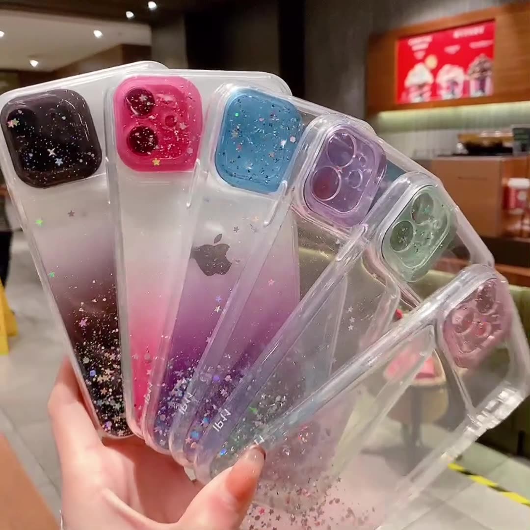 13 pro max cases Clear Glitter Camera Lens Protection Phone Case For iPhone 13 12 Mini 11 Pro XS Max XR X 6 6s 7 8 Plus SE Gradient Rainbow Cover best case for iphone 13 pro max