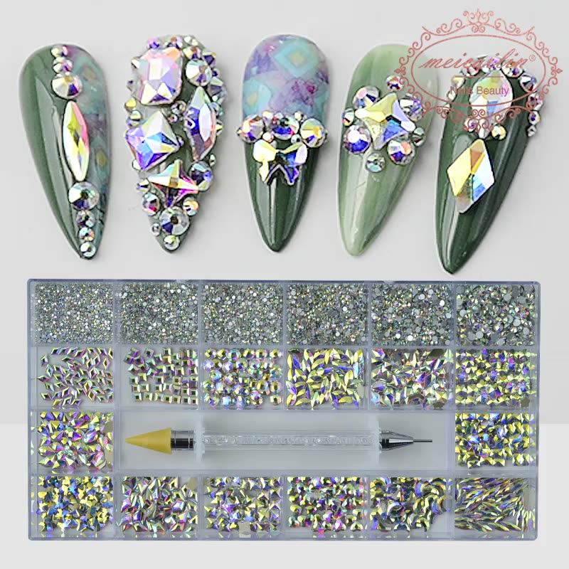 High Quality Gold 3d Nail Art Fancy Crystal Rhinestone Decoration Nail Stone Box Rhinestone/nail