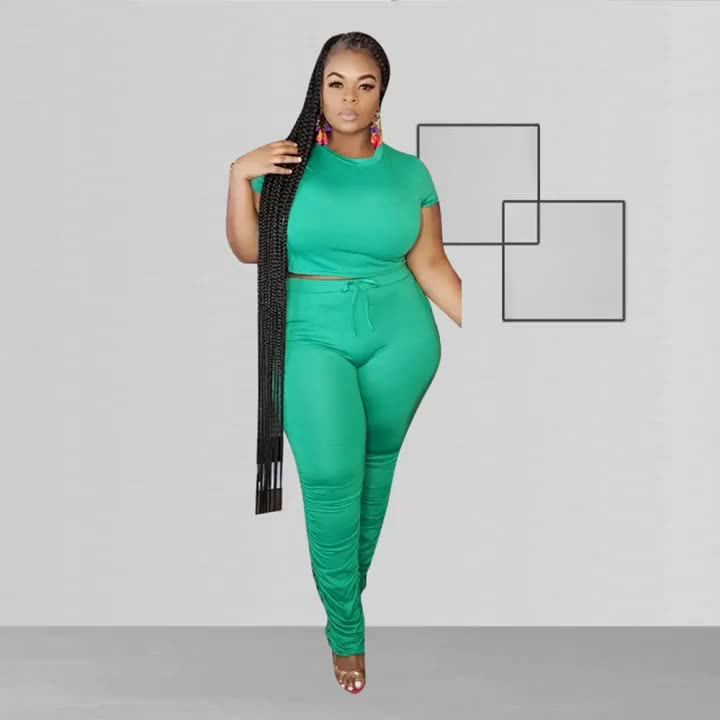 Cheap Plus Size Clothing Casual Top&pants Two Piece Set Fashion Plus