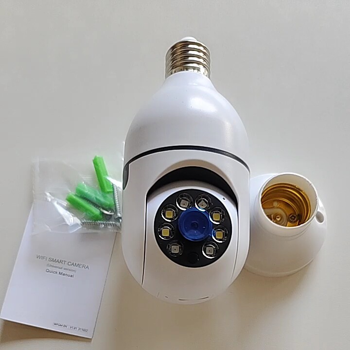 3mp Light Bulb Ptz Camera 360 Rotate Full Color Night Vision Wireless