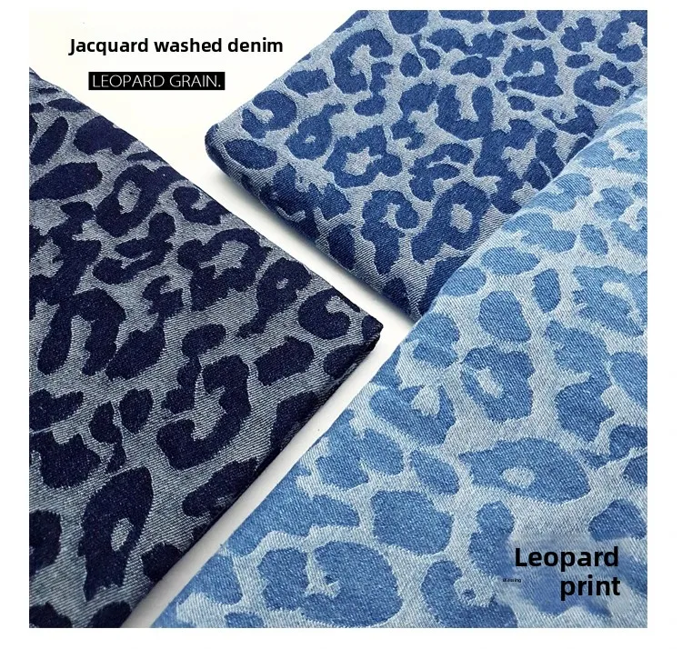 English Alphabet Fashion Yarn-dyed Jacquard Washed Denim Fabric Coat Thick Clothing Graduation Design Diy Fabric