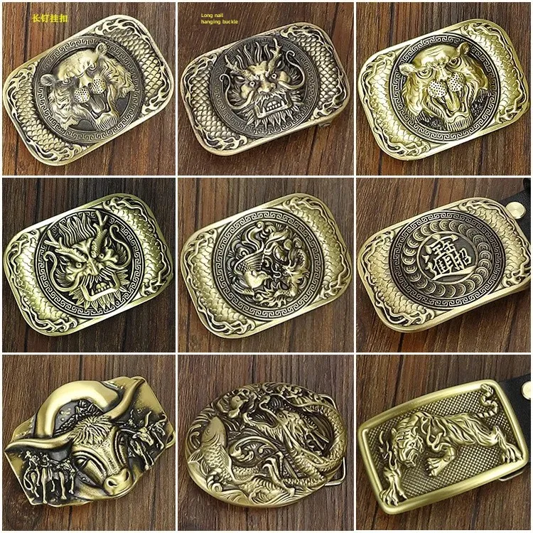 Pure copper belt buckle men's 3.8 belt head smooth buckle high-grade brass solid copper pants head clip