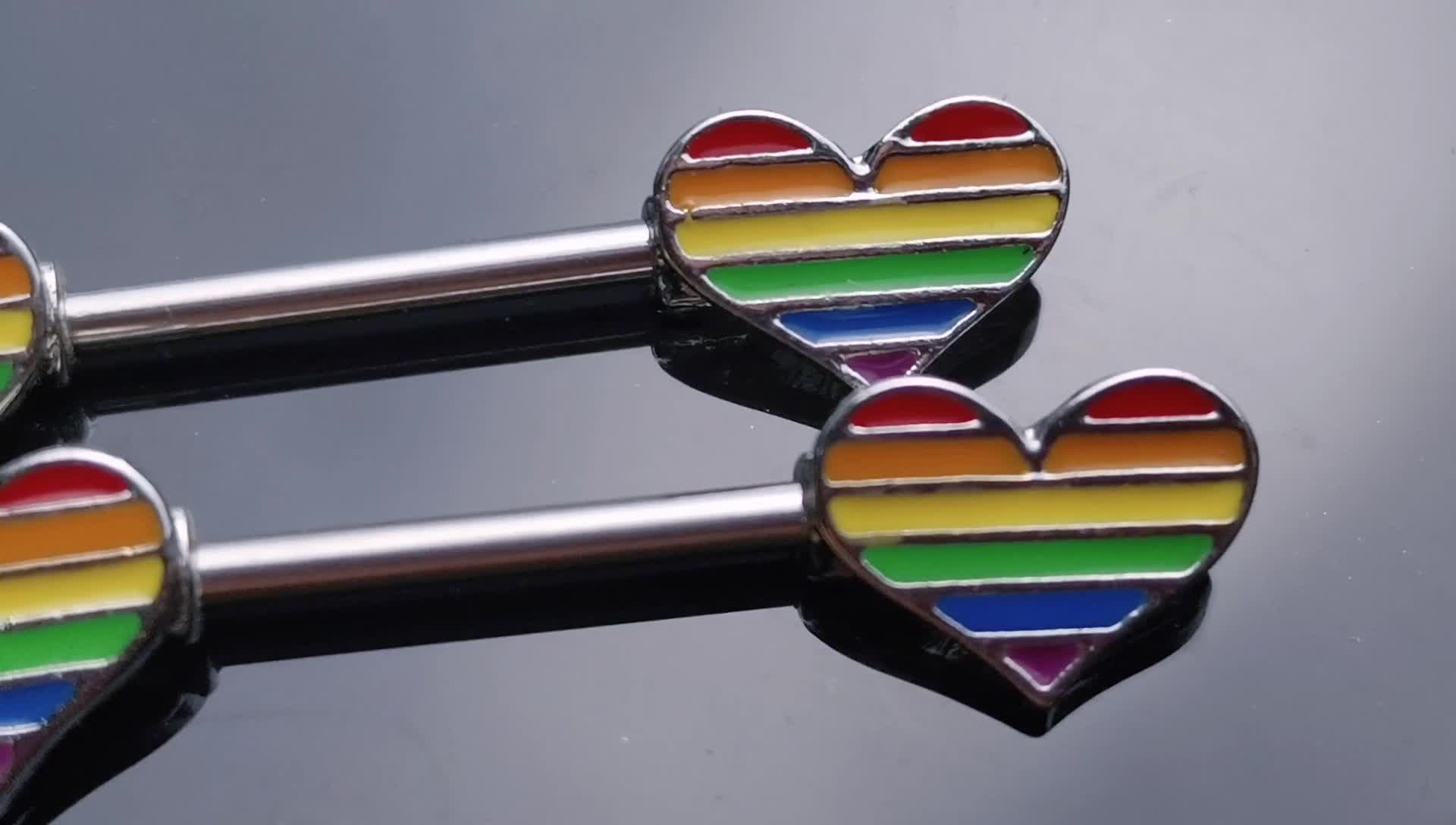 Toposh Stainless Steel Colorful Rainbow Heart Sexy Nipple Rings
