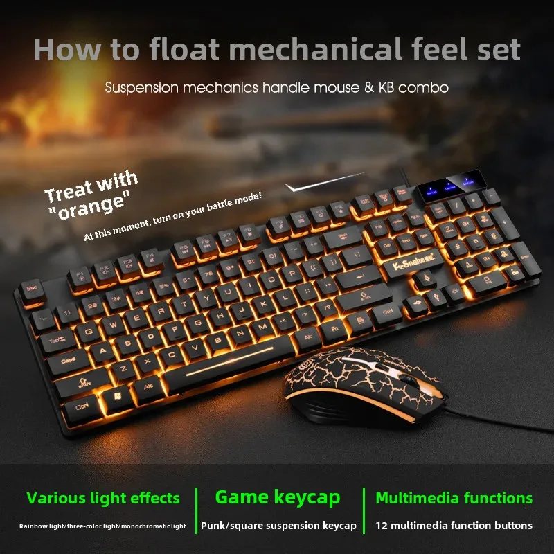 Viper KM320 Wired Keyboard Mouse suit Suspension U U Orange Word Transparent Glowing Crack Game Keyboard Mouse suit