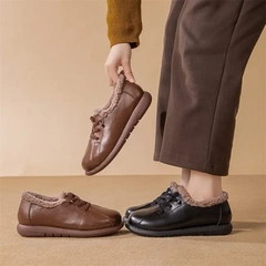 冬新款羊毛保暖媽媽棉鞋平底防滑深口外穿單鞋女中老年休閒毛毛鞋