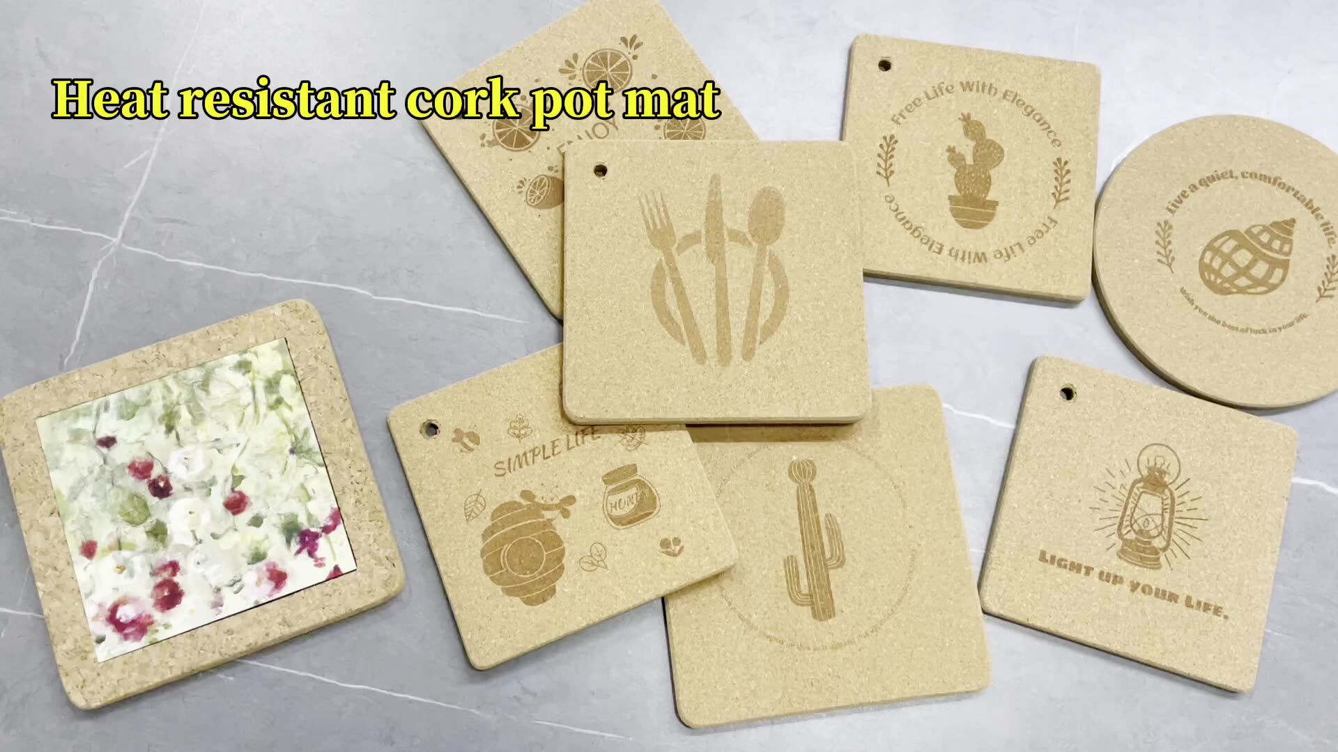 Custom Printing Rustic Natural Eco Friendly Kitchen Cork Pot Mat Heat Resistant Wooden Mdf