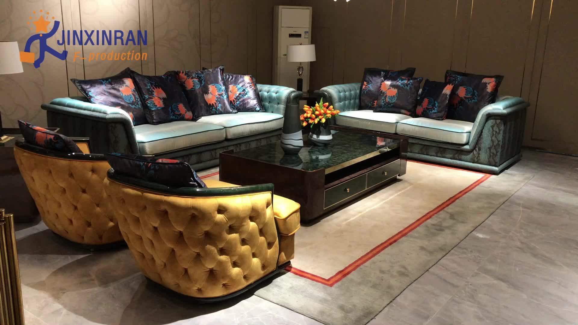 Modern Home 3 Seater Yellow Green Tufted First Cowhide Leather Sofa For Living Room Foshan