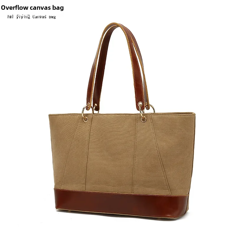 Casual women's handbag waterproof canvas diagonal bag with first layer leather solid color shoulder bag overflow factory supply