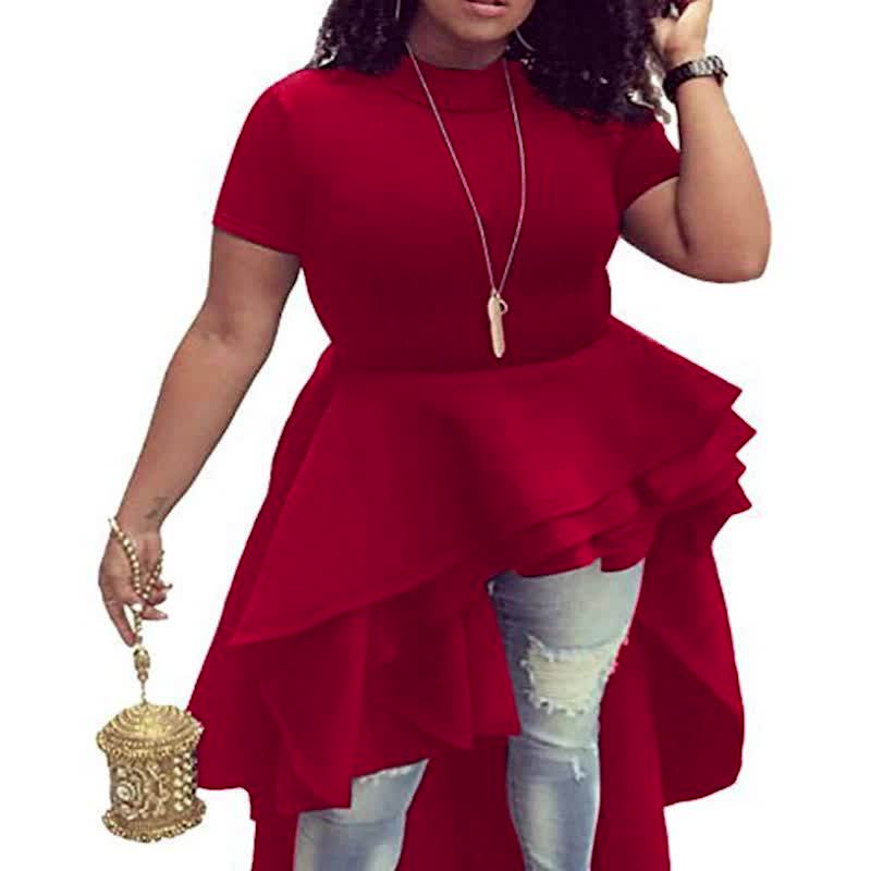 Womens Ruffle High Low Asymmetrical Bodycon Tops Blouse Shirt Dress