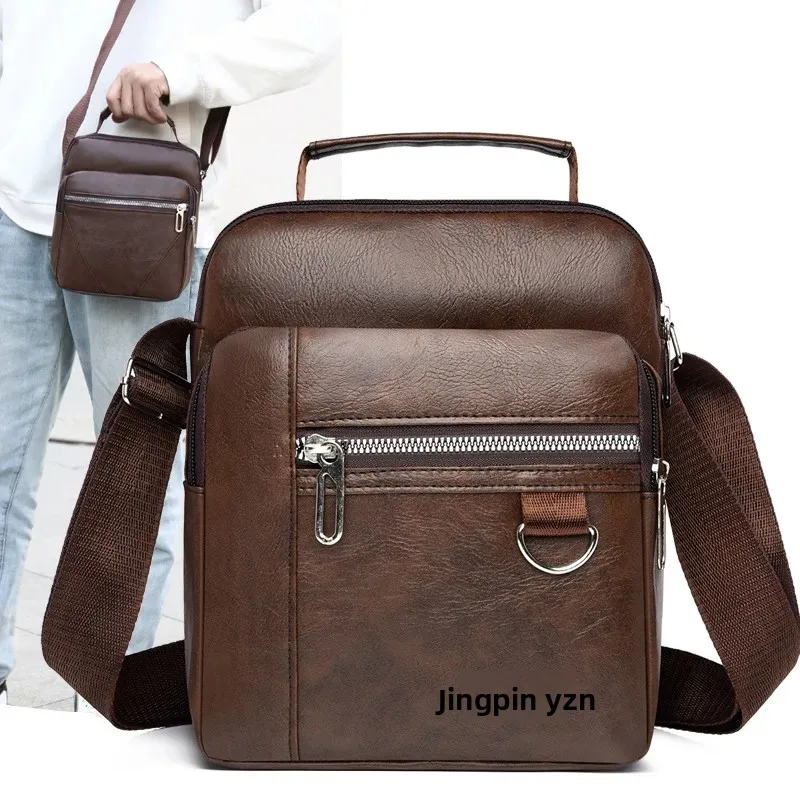New Cross-border Trendy Men's Bag Solid Color Soft Leather Shoulder Crossbody Bag Men's Fashionable Business Casual Handbag Small Satchel