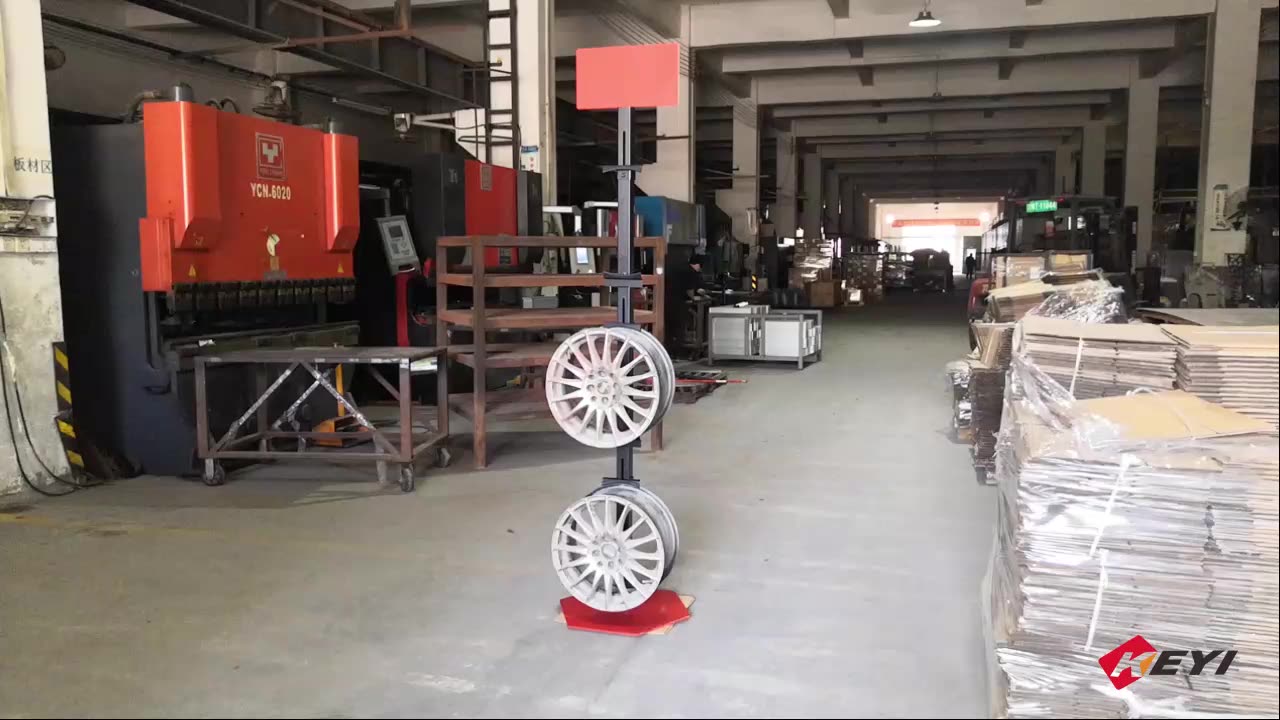 Floor Standing Metal Alloy Wheel Stand With 3 Adjustable Shelf Car