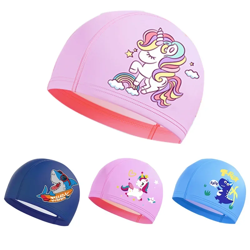 New children's swimming cap waterproof hair care comfortable PU coated swimming cap wholesale printed LOGO cartoon swimming cap